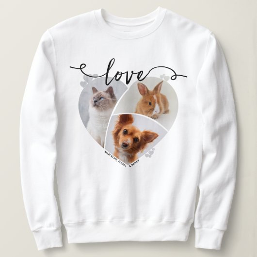 Liebe, herz-geformt 3 Haustiere FotoCollage Sweatshirt (Design vorne)