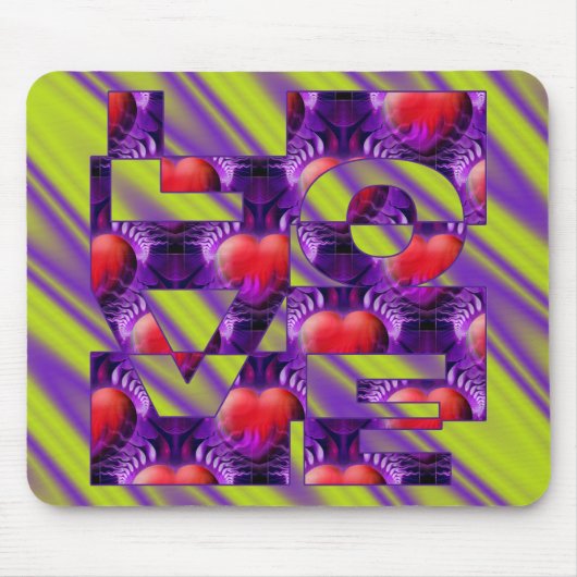 LIEBE Herz - hellgrüne violette Wellen Mousepad (Vorne)