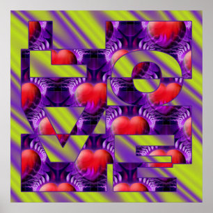 LIEBE Herz - hellgrüne violette Wellen Poster