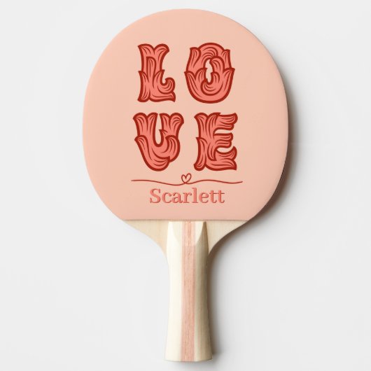 Liebe Herz in Rosa mit Name Tischtennis Schläger (Vorderseite)