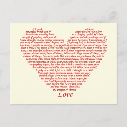 Liebe-Herz-Kunst-Entwurf des Bibel-Zitat-1 der Postkarte (Vorderseite)