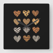 Liebe Herz Leopard Niedlich Valentinstag Quadratische Wanduhr (Vorderseite)