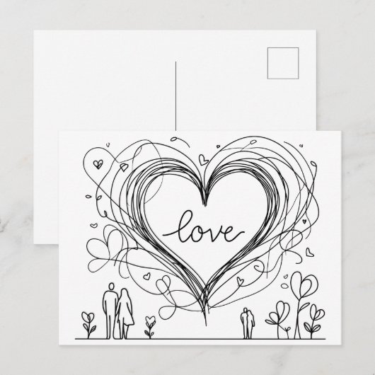 Liebe Herz mit handGezeichnet Linien Postkarte (Vorne/Hinten)