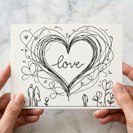 Liebe Herz mit handGezeichnet Linien Postkarte