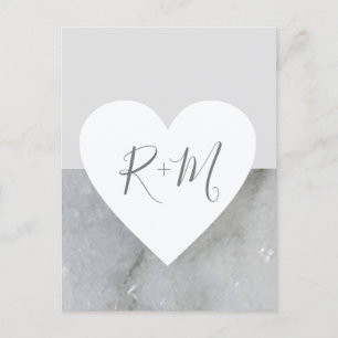 Liebe Herz mit Initialen Hochzeit graue Marmor Ankündigungspostkarte