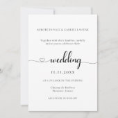 Liebe Herz Moderne, elegante Schwarz-Weiß-Hochzeit Einladung (Vorderseite)