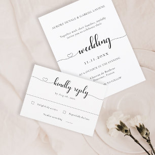 Liebe Herz Moderne Schwarz-Weiß-Hochzeit RSVP Einladung