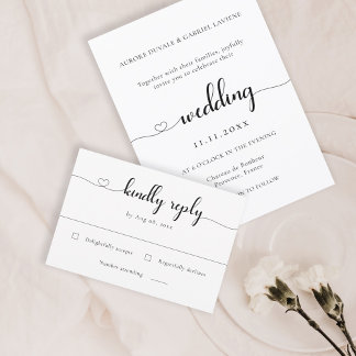 Liebe Herz Moderne Schwarz-Weiß-Hochzeit RSVP Einladung