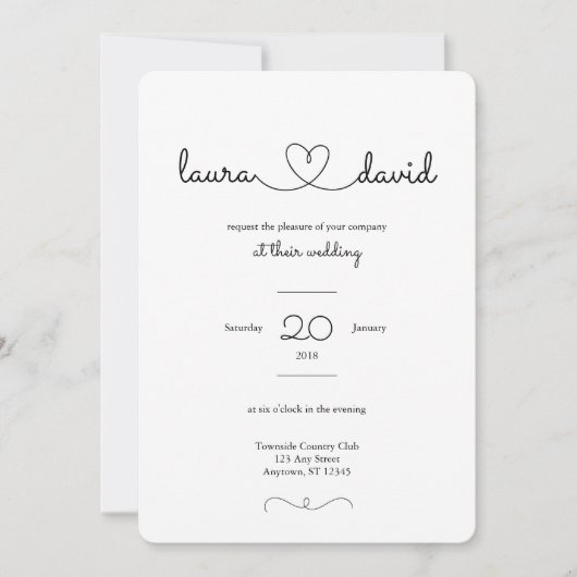 Liebe-Herz-moderne schwarze u. weiße Einladung (Vorderseite)