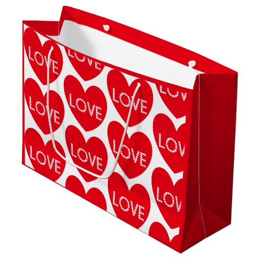 Liebe Herz Musterwort Kunst Rotes Valentin Große Geschenktüte (Vorderseite Schrägansicht)