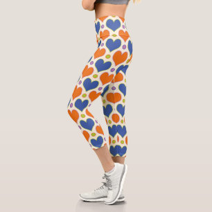 Liebe Herz & Polka Dottern Muster in Blau & Orange Capri Leggings