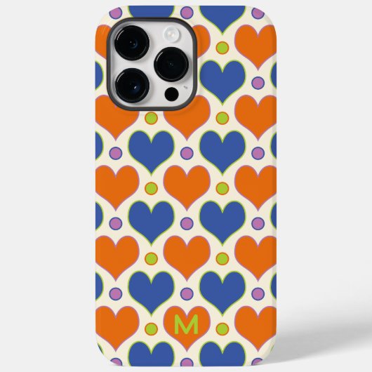 Liebe Herz & Polka Dottern Muster in Blau & Orange Case-Mate iPhone Hülle (Rückseite)