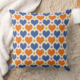 Liebe Herz & Polka Dottern Muster in Blau & Orange Kissen