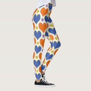 Liebe Herz & Polka Dottern Muster in Blau & Orange Leggings