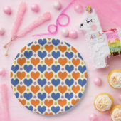 Liebe Herz & Polka Dottern Muster in Blau & Orange Pappteller (Party)