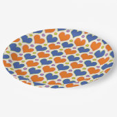 Liebe Herz & Polka Dottern Muster in Blau & Orange Pappteller (Schrägansicht)