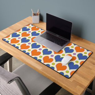 Liebe Herz & Polka Dottern Muster in Blau & Orange Schreibtischunterlage