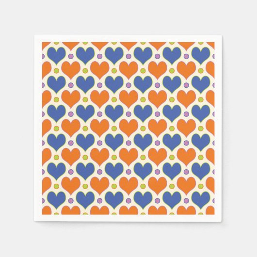 Liebe Herz & Polka Dottern Muster in Blau & Orange Serviette (Vorderseite)