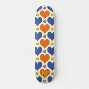 Liebe Herz & Polka Dottern Muster in Blau & Orange Skateboard