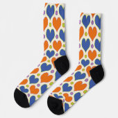 Liebe Herz & Polka Dottern Muster in Blau & Orange Socken (Linkes Detail)
