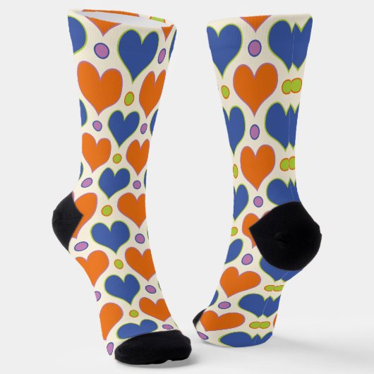 Liebe Herz & Polka Dottern Muster in Blau & Orange Socken (Gewinkelt)