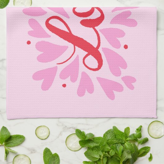 Liebe Herz - rosa und rot Geschirrtuch (Gefaltet)