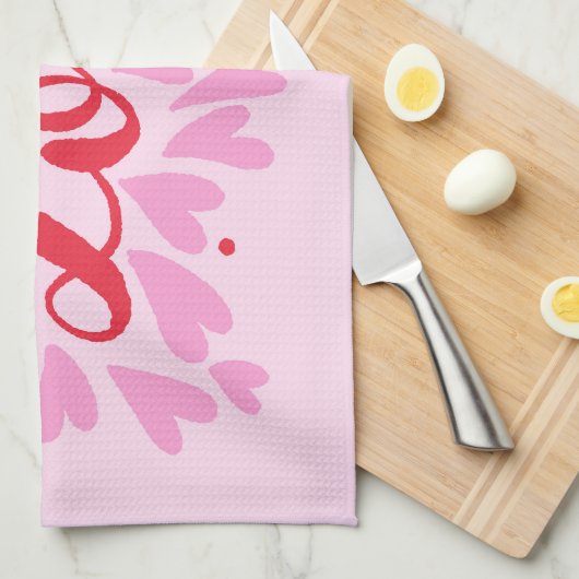 Liebe Herz - rosa und rot Geschirrtuch (Viertel Falte)