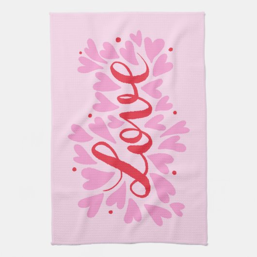 Liebe Herz - rosa und rot Geschirrtuch (Vertikal)