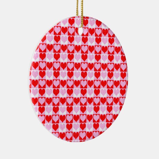 Liebe Herz Rosa und Weiß Karo Muster Keramik Ornament (Rechts)