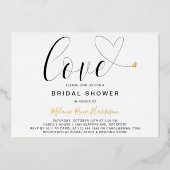 Liebe Herz Schwarz-weiß Modernes Brautparty Gold Folieneinladung (Vorderseite)