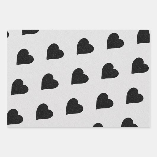 Liebe Herz Schwarzer Glitzer Valentine Geschenkpapier Set (Vorderseite 2)