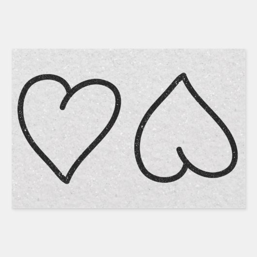 Liebe Herz Schwarzer Glitzer Valentine Wrapping Pa Geschenkpapier Set (Vorderseite)