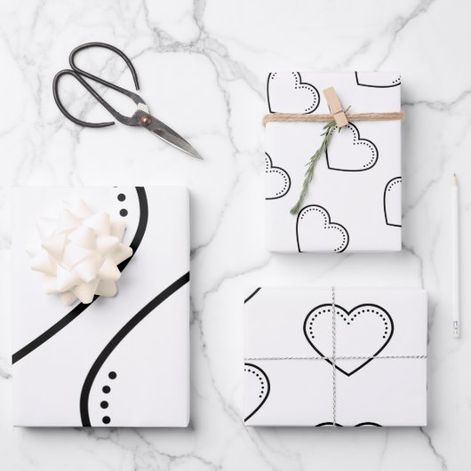 Liebe Herz Schwarzes Valentin Geschenkpapier Set (Vorderseite)