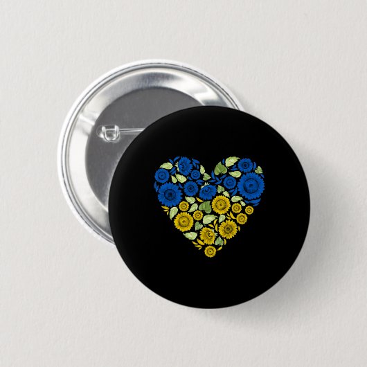 Liebe Herz Ukraine Sonnenblume ukrainischer Friede Button (Vorne & Hinten)