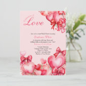 Liebe Herz und Bows Bridal Dusche Einladung (Stehend Vorderseite)