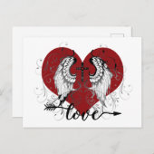Liebe Herz und Kreuz-Valentin Postkarte (Vorne/Hinten)