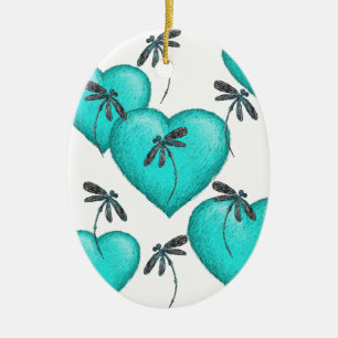 Liebe Herz und Libellen Türkis Keramik Ornament