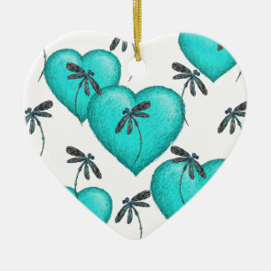 Liebe Herz und Libellen Türkis Keramikornament