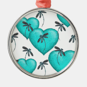 Liebe Herz und Libellen Türkis Ornament Aus Metall