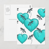 Liebe Herz und Libellen Türkis Postkarte (Vorne/Hinten)
