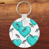 Liebe Herz und Libellen Türkis Schlüsselanhänger (Vorderseite)