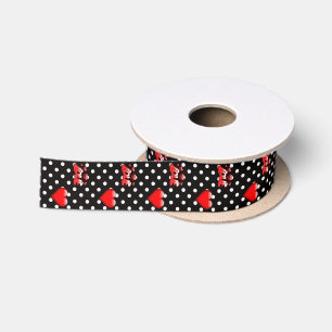 Liebe Herz und Polka dot Black and Red Pattern Satinband