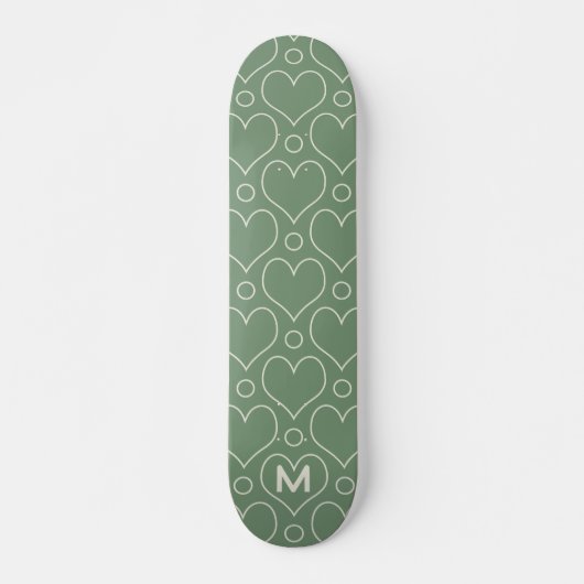 Liebe Herz und Polka Dots Muster in grün Skateboard (Vorne)
