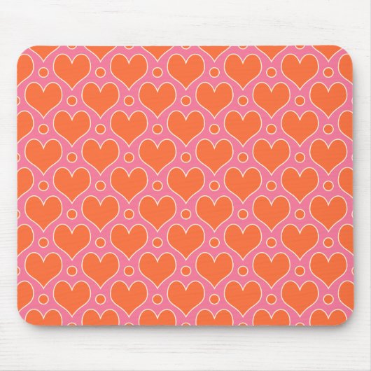 Liebe Herz und Polka Dots Muster in Rosa, Orange Mousepad (Vorne)