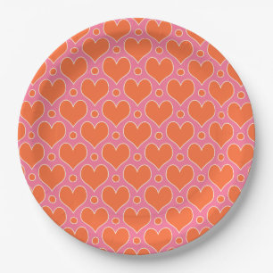 Liebe Herz und Polka Dots Muster in Rosa, Orange Pappteller