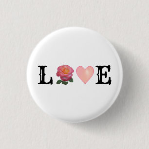 Liebe Herz und Rose Blume Button