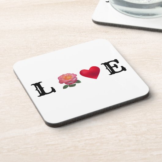 Liebe Herz und Rose Blume Getränkeuntersetzer (Linke Seite)