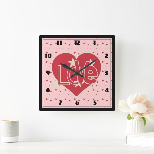 Liebe Herz und Sterne Quadratische Wanduhr (Zuhause)