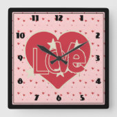 Liebe Herz und Sterne Quadratische Wanduhr (Vorderseite)