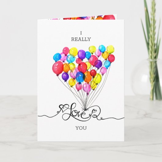 Liebe Herz Valentines BALLOON Aquarell Feiertagskarte (Vorderseite)
